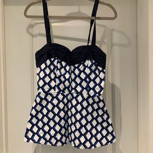 Blue and navy tie back peplum halter top
